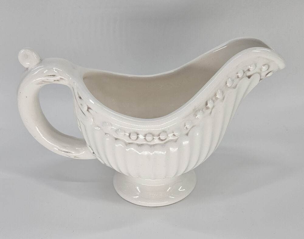American Atelier Athena 5166 Ironstone Gravy Boat White Embossed 7.75" Discontin